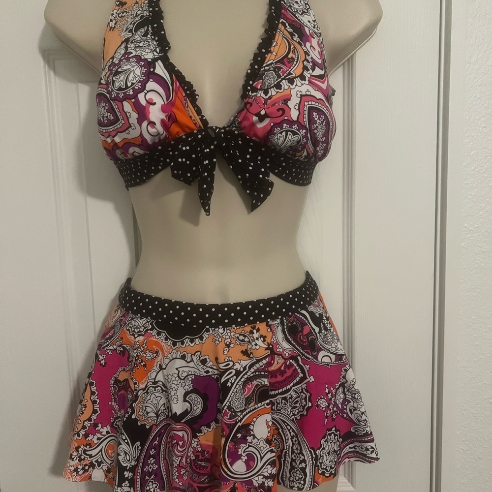 Kenneth Cole Black and White Polka Dot and Print Bikini set